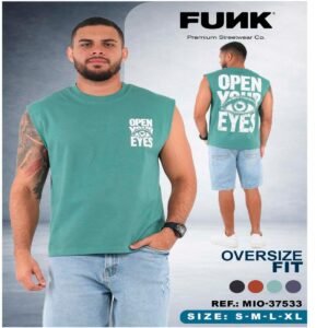 Camiseta Oversize FUNK Open Your Eyes Verde Sin Mangas Ref. MIO-37533