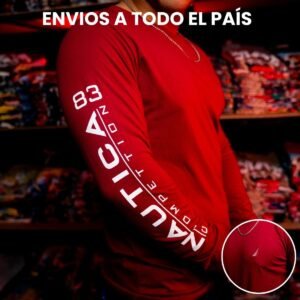 Camiseta Náutica Manga Larga Hombre – Rojo Intenso
